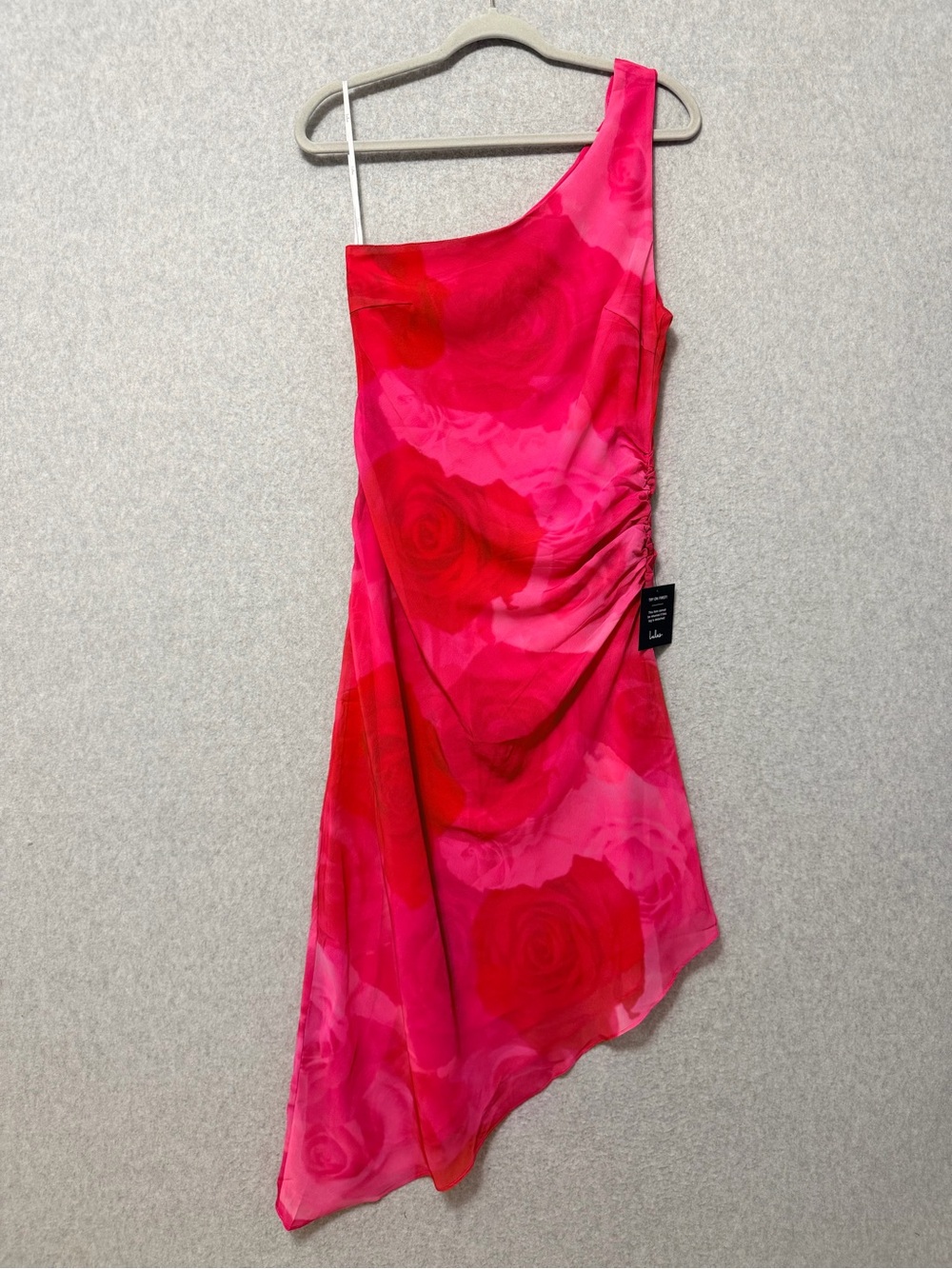 Lulus Pretty Serene Floral One Shoulder Asymmetrical Midi Dress NWT Medium Pink - Picture 4 of 10